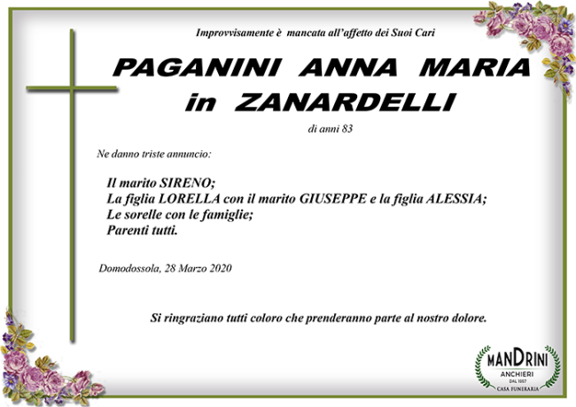 funebre PAGANINI ANNA MARIA