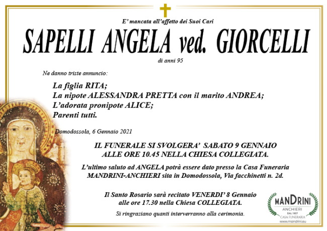 funebre SAPELLI ANGELA