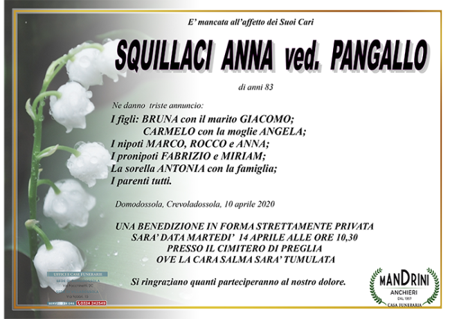 funebre SQUILLACI ANNA