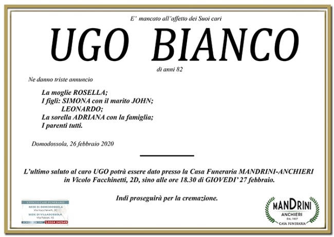 funebre UGO BIANCO