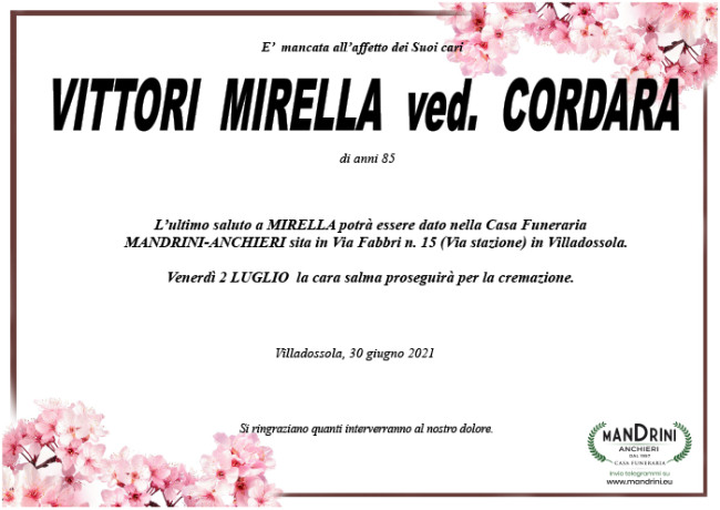 funebre VITTORI MIRELLA