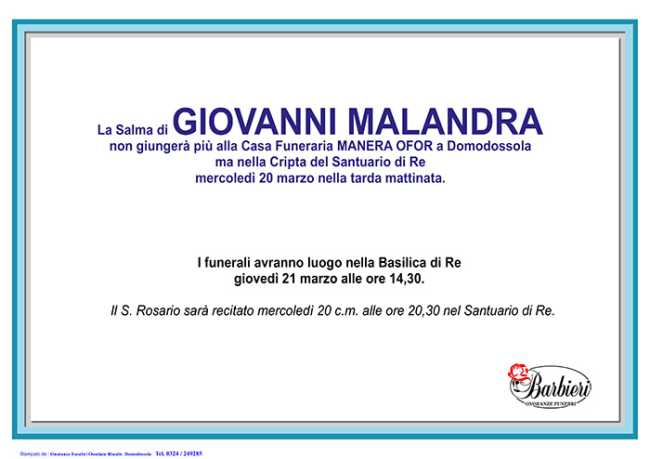 malandra giovanni annuncio funerale