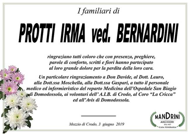 protti irma ringraziamento