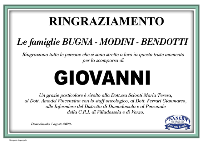 ringraziamenti Giovanni