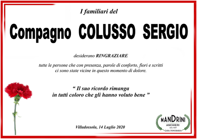 ringraziamento COLUSSO SERGIO
