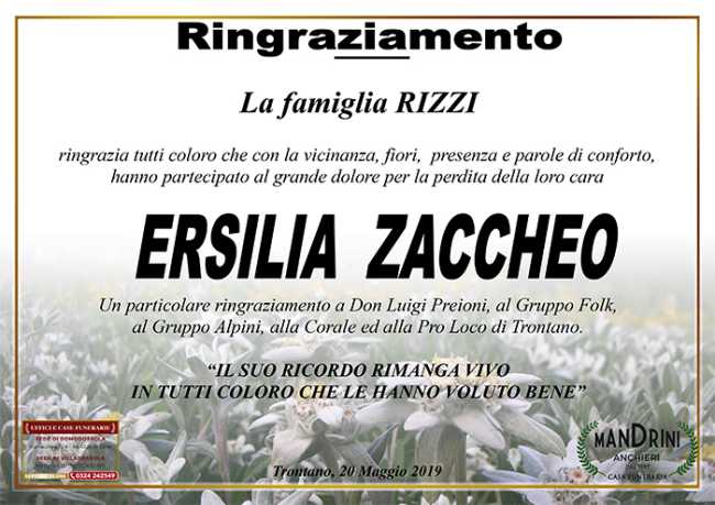 ringraziamento ersilia zaccheo