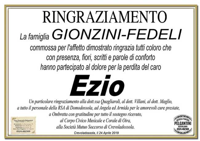 ringraziamento ezio gionzini