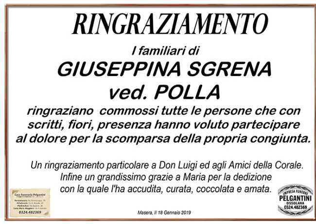 ringraziamento giuseppina sgrena