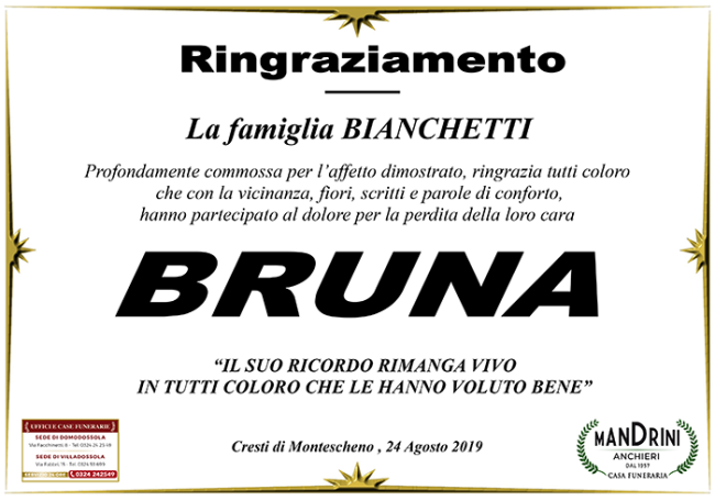 ringraziamento veia bianchetti bruna
