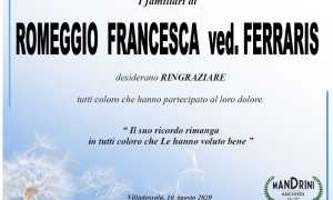 Ringraziamenti per Romeggio Francesca ved. Ferraris