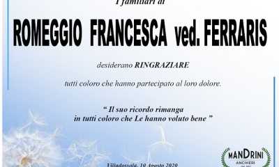 Ringraziamenti per Romeggio Francesca ved. Ferraris