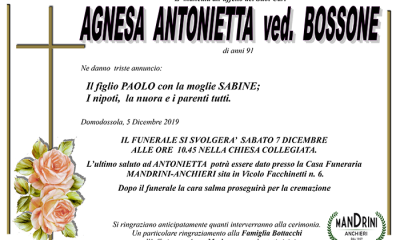 funebre AGNESA ANTONIETTA bossone