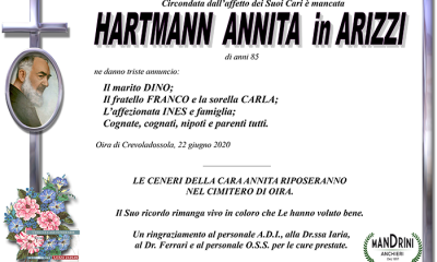 funebre HARTMANN ANNITA in ARIZZI
