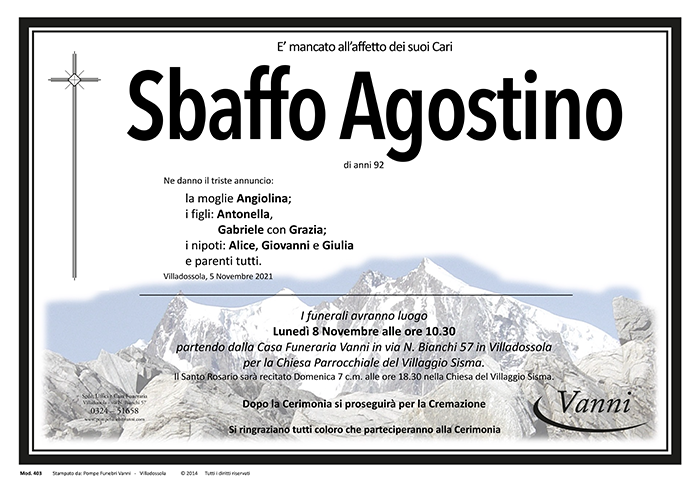 Annuncio mod. 403 Sbaffo Agostino