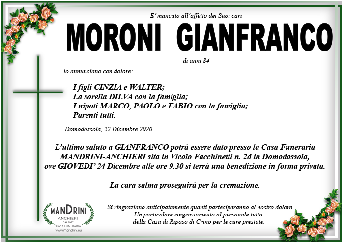 FUNEBE MORONI GIANFRANCO