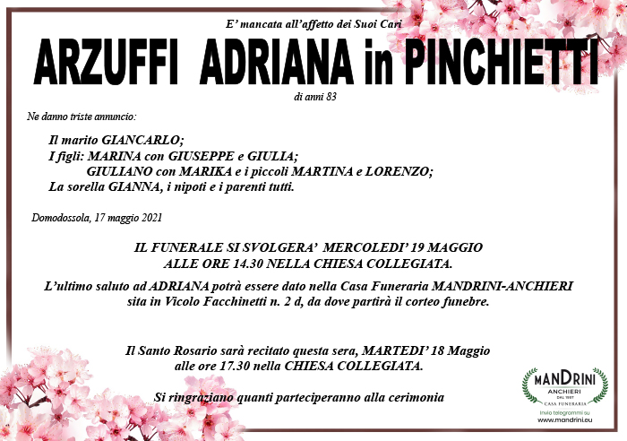 FUNEBRE ARZUFFI ADRIANA