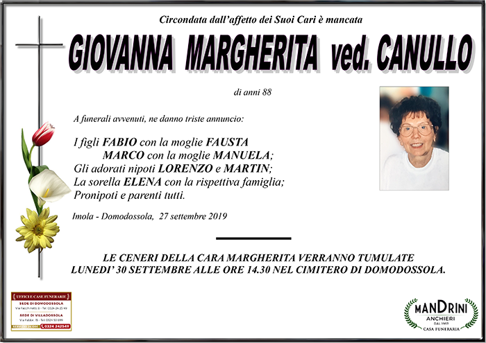 FUNEBRE GIOVANNA MARGHERITA