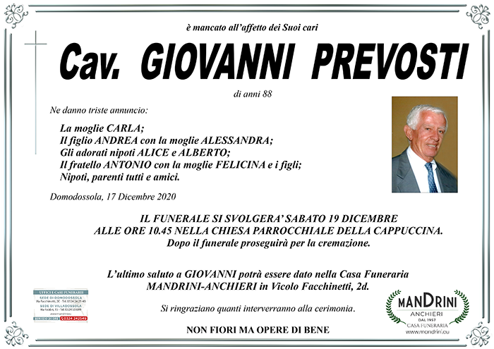 FUNEBRE GIOVANNI PREVOSTI