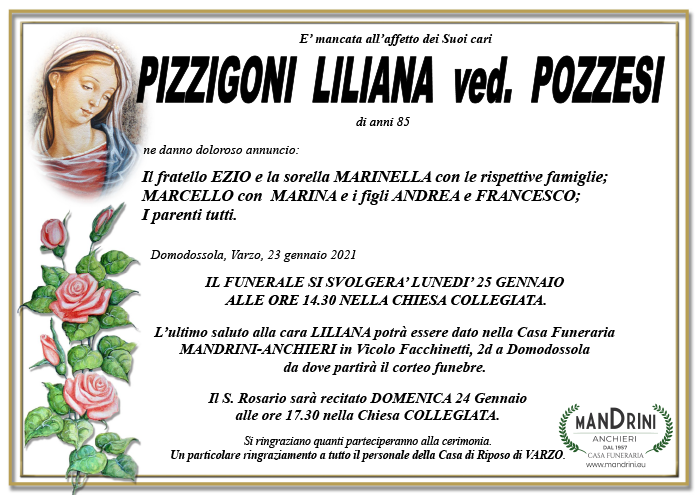 FUNEBRE PIZZIGONI LILIANA