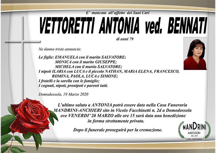 FUNEBRE VETTORETTI ANTONIA