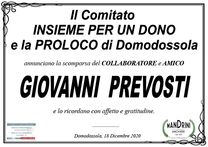PARTECIPAZIONE INSIEME PER UN DONO E PROLOCO PER PREVOSTI
