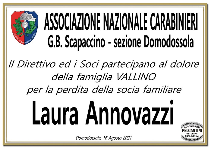 Part Ass Naz Carabinieri Domo per Laura Annovazzi