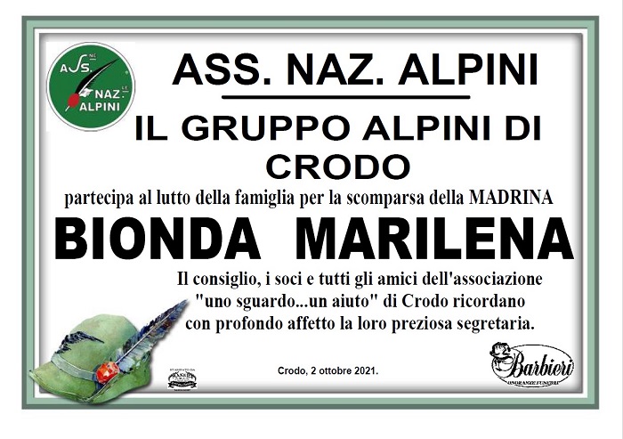 Partecipazione Alpini Crodo per Bionda Marilena