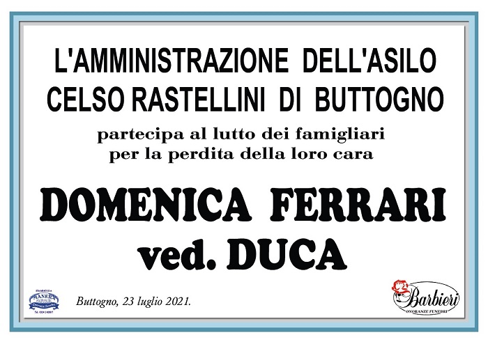 Partecipazione Asilo Celso Rastellini Buttogno per Domenica Ferrari
