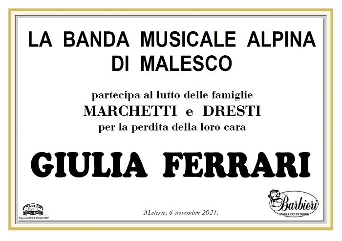 Partecipazione Banda Musicale Alpina Malesco per Giulia Ferrari