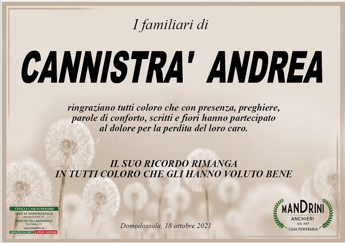 Ringraziamenti per Cannistrà Andrea