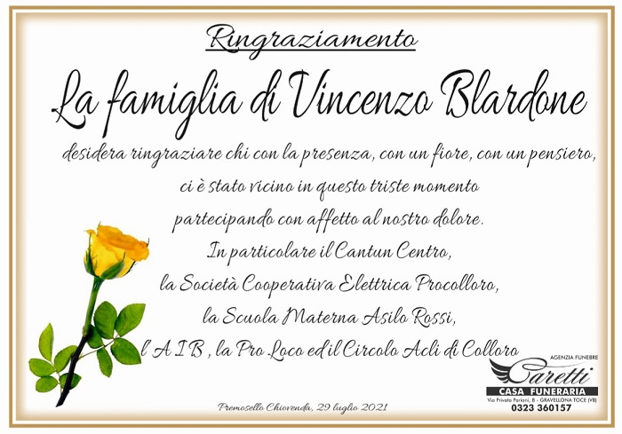 Ringraziamenti per Vincenzo Blardone