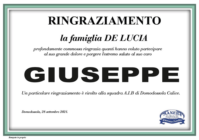 Ringraziamento per Giuseppe De Lucia