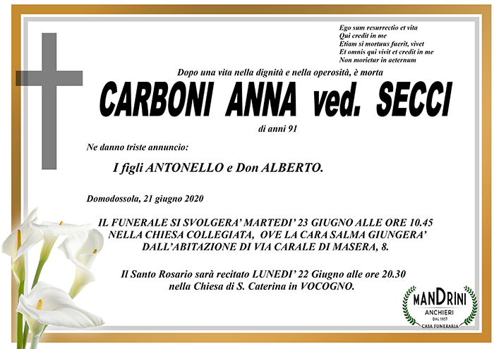 funebre CARBONI ANNA ved. SECCI