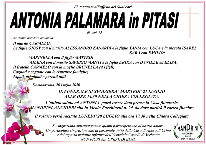 funebre PALAMARA ANTONIA in PITASI