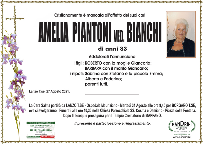 funebre PIANTONI AMELIA