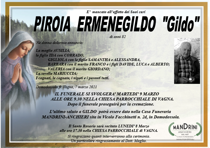 funebre PIROIA ERMENEGILDO